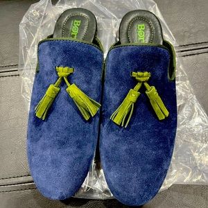 Børn Corrin Backless Suede Backless Mule Contrast Tassel Trim Smoking Loafer